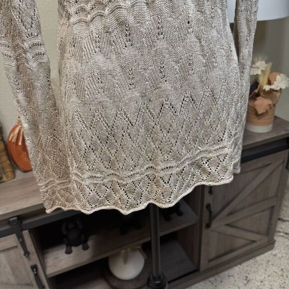 Vintage Cache Knit Baby Doll Top Size XS Linen Blend Y2k Casual Boho Long Sleeve - Picture 6 of 9